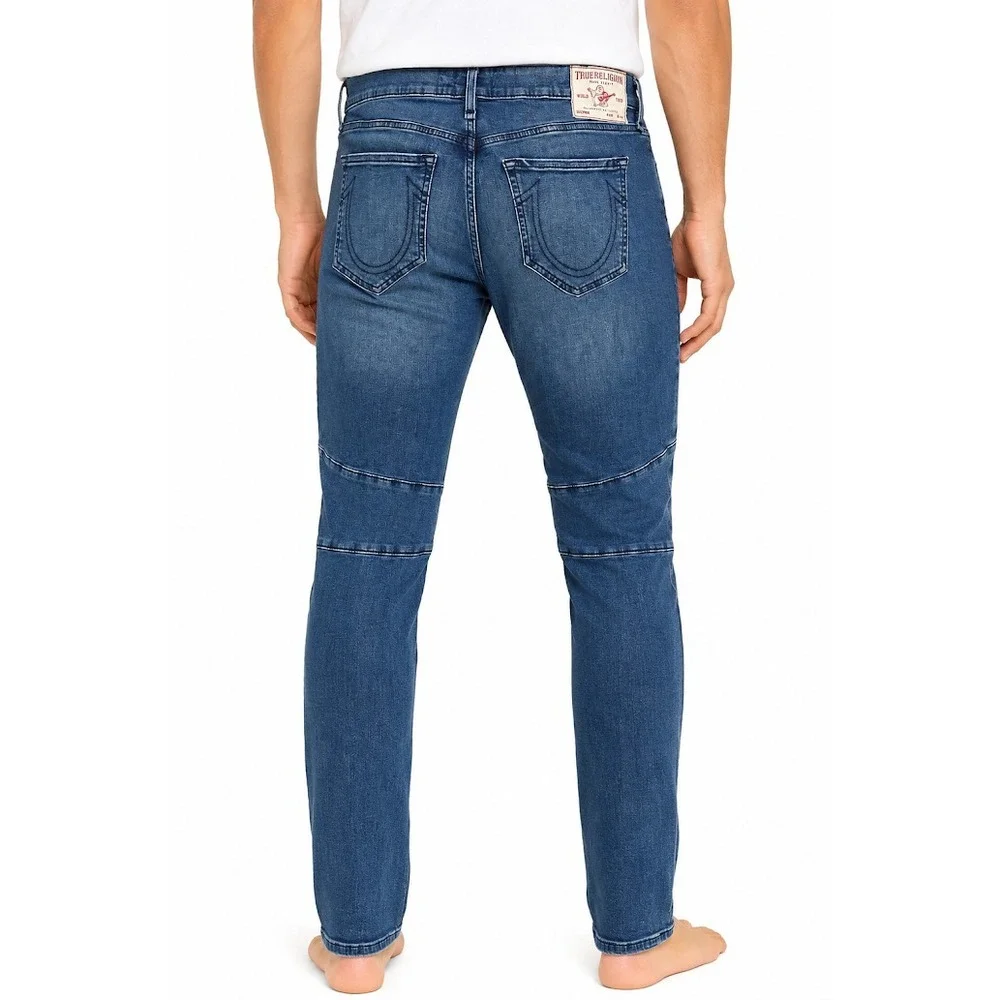 True Religion Rocco Moto Jeans Men 40 Blue Relaxed Skinny Stretch Biker Denim